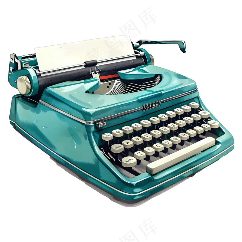 免抠一台蓝色打字机