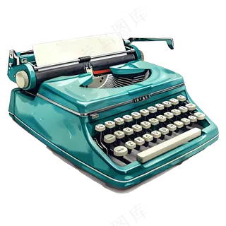 免抠一台蓝色打字机