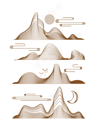山水波浪祥云中式国风线条70免扣素材