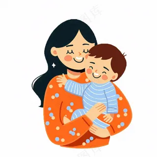 妈妈抱着孩子婴儿母亲节亲情卡通插画免抠