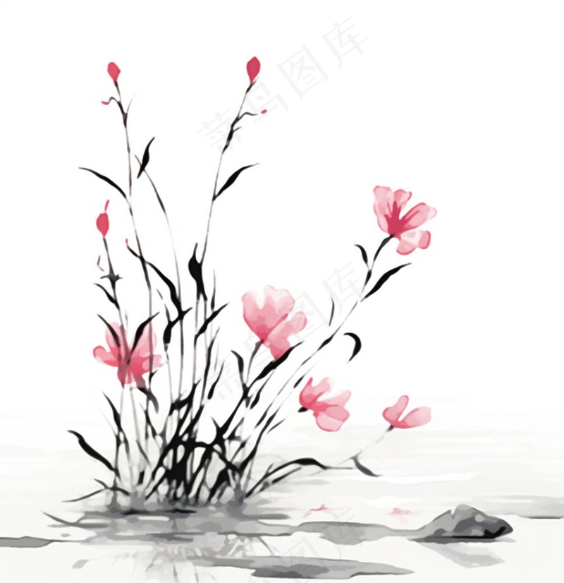 彩色手绘水墨风中国风兰花植物插画免抠(1024x1056)