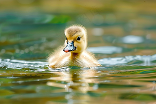 湖水里嬉戏的小鸭子春天摄影图