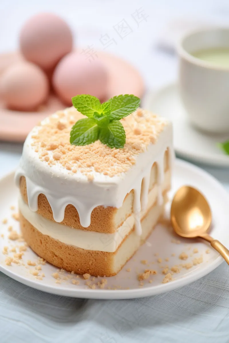 奶油豆乳蛋糕下午茶美食甜点摄影图(2688x4032)