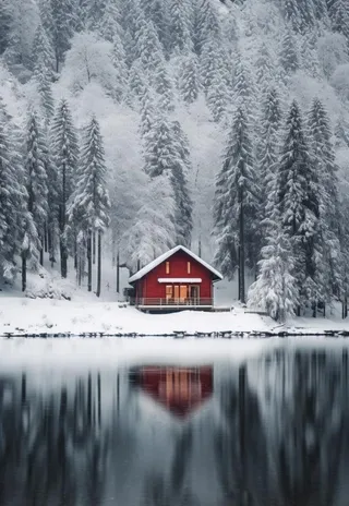 雪景小屋树林背景