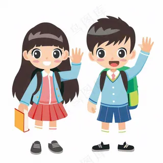 上学的学生儿童青少年学习校服卡通插画免抠
