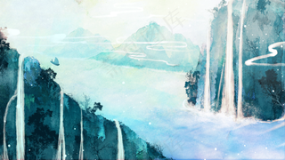 中国风山水彩色国画插画装饰画素材5