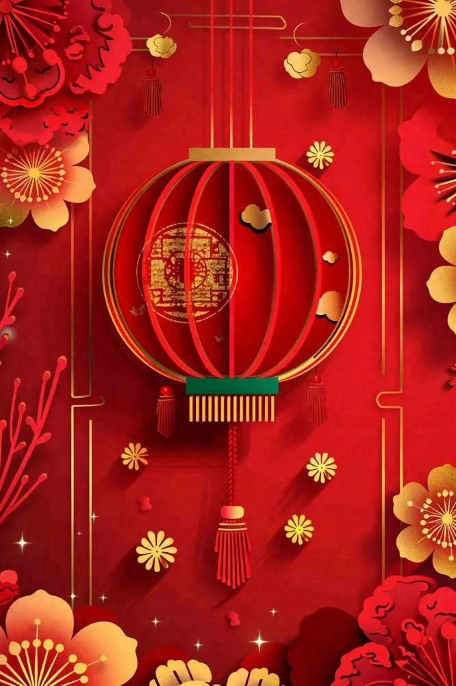 红色节日新年新春灯笼剪贴画插画背景(896x1344)