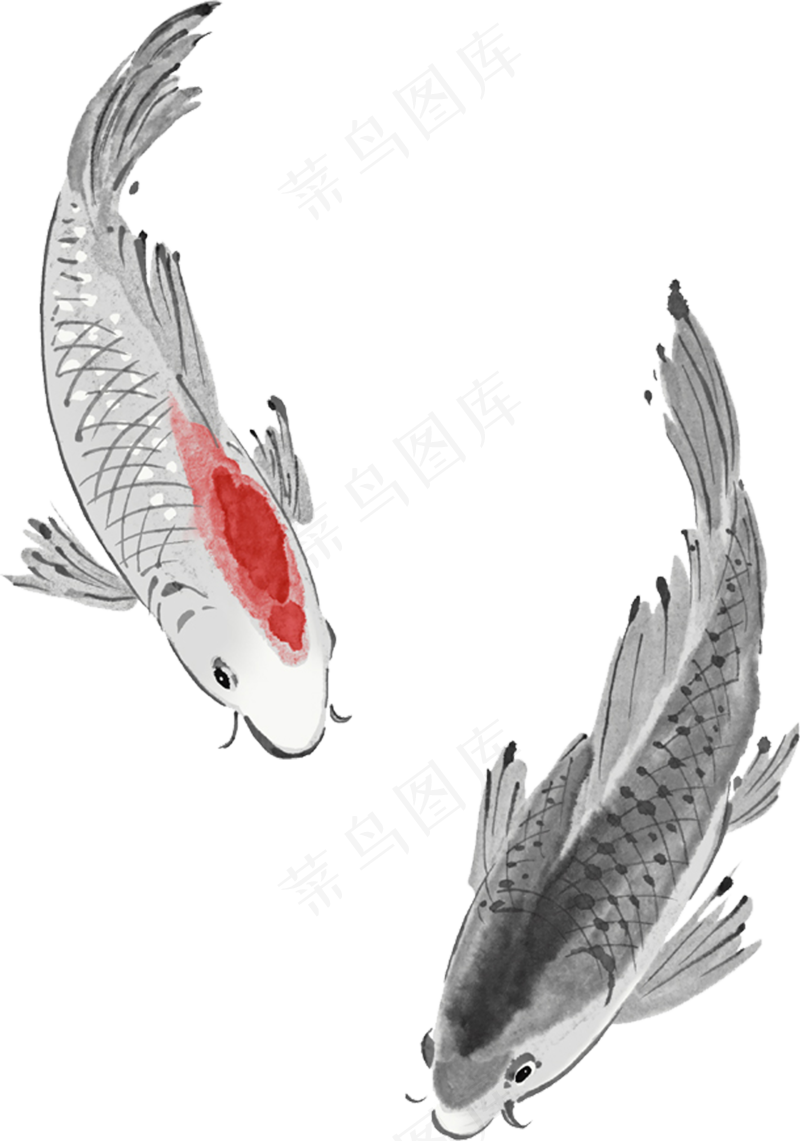 古风古典复古水墨墨迹鲤鱼锦鲤金鱼鱼类PNG免扣透明美工