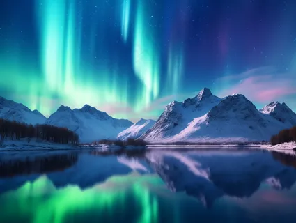 极光冰岛北极南极极夜美景摄影图