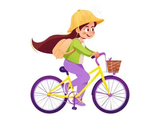 骑自行车的学生运动彩色卡通插画免抠