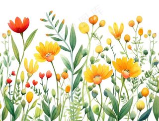 春季春天花草植物水彩鲜花花卉枝叶插画免抠