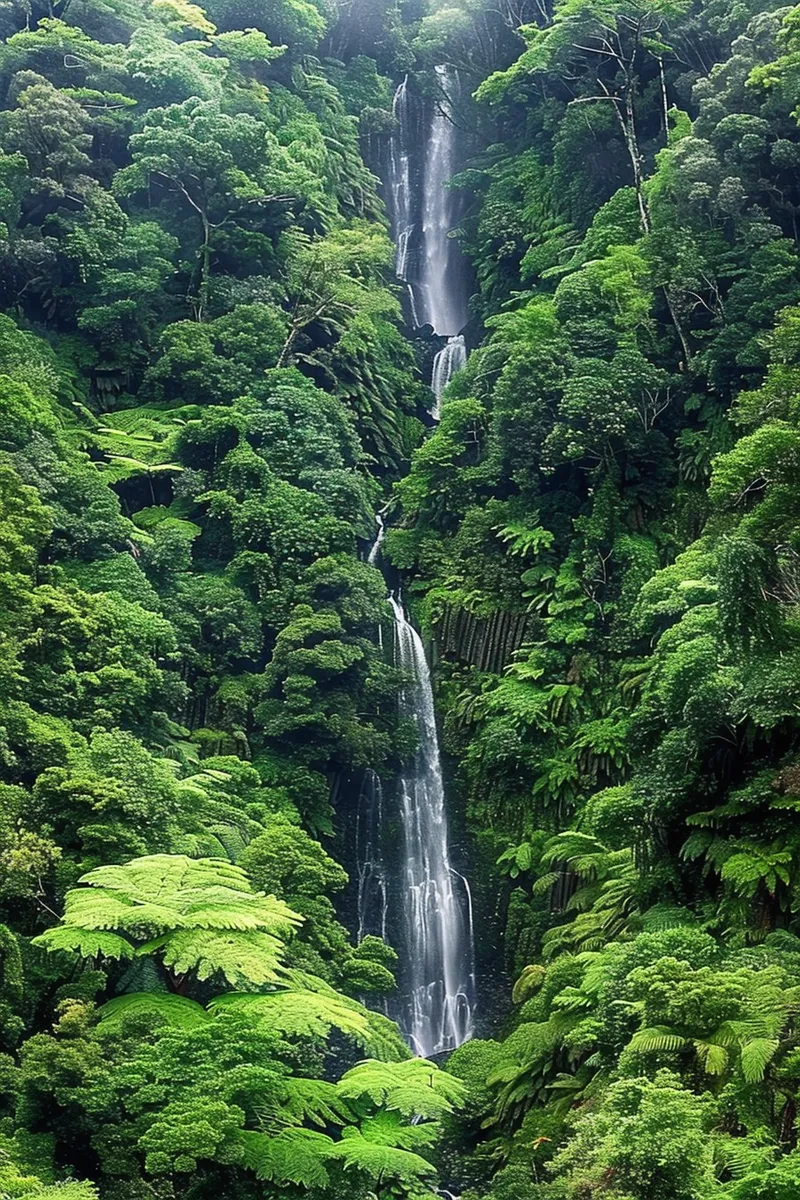 森林山谷的瀑布摄影图(2688x4032)