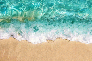 蓝色玻璃海滩海洋浪花摄影图