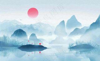 中国风水墨画山水画寒露插画背景