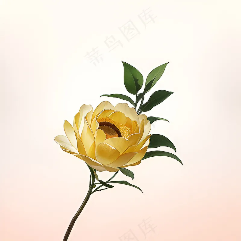 白色黄色手绘新中式风格花植物19