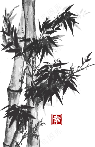 中国风水墨竹子图片古风竹叶竹林水彩手绘插画PNG免扣设计