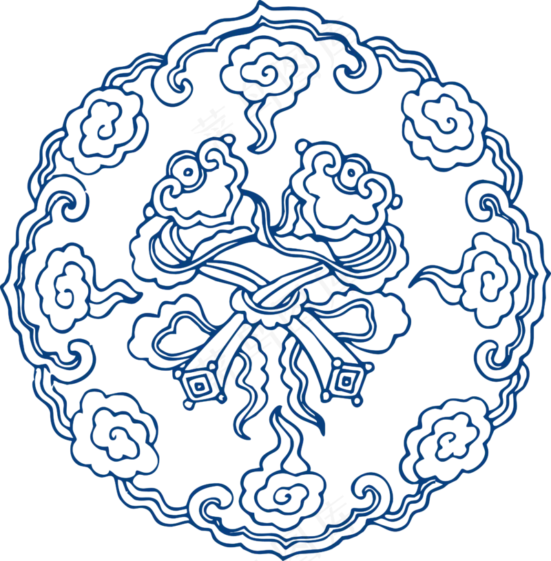 古代青花瓷图案花纹中国风图案祥云纹理传统图腾矢量AI设计素材