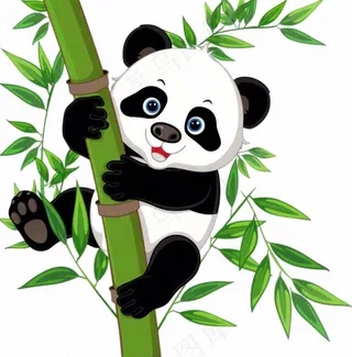 大熊猫挂在竹子上国宝动物卡通插画免抠