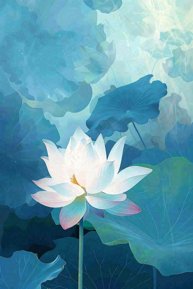 夏天荷花荷叶插画立夏夏至处暑卡通插画背景(896x1344)
