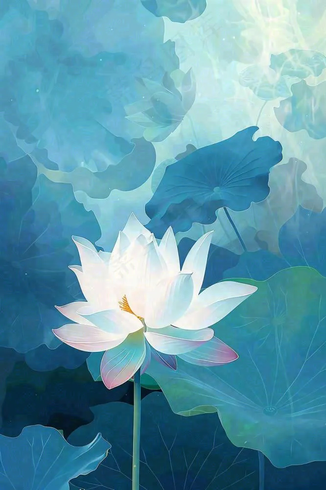 夏天荷花荷叶插画立夏夏至处暑卡通插画背景(896x1344)