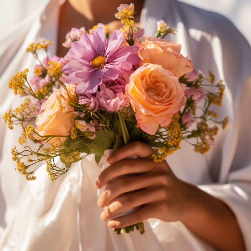 手拿着手捧花花束婚礼摄影图