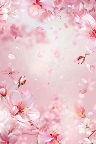 粉色樱花桃花花瓣飘落唯美浪漫春天春分情人七夕背景