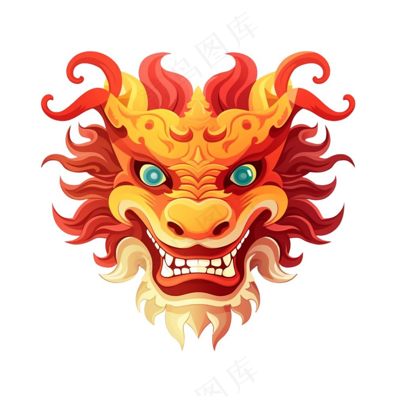 龙新年龙头红色卡通插画免抠(1024x1024)
