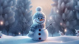 冬季白雪地雪人摄影图