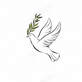 飞鸽叼树枝和平鸽线条卡通插画免抠