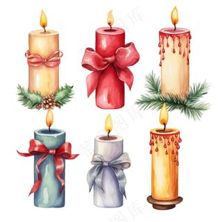 节日装饰蜡烛圣诞水彩手绘插画免抠