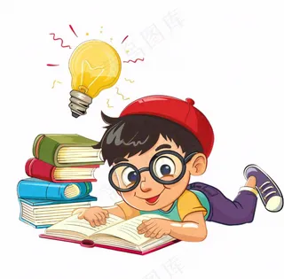 学习读书趴着看书的男孩思考脑洞灵感人物卡通插画免抠