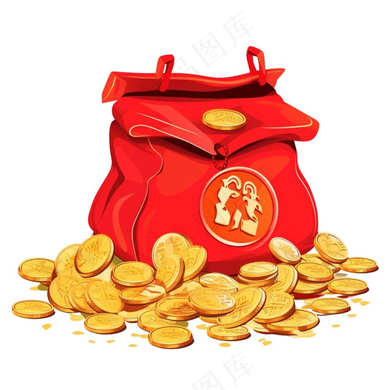 大吉卡通新年福袋金元宝简约福袋金子金币国潮新年元素免抠(1024x1024)