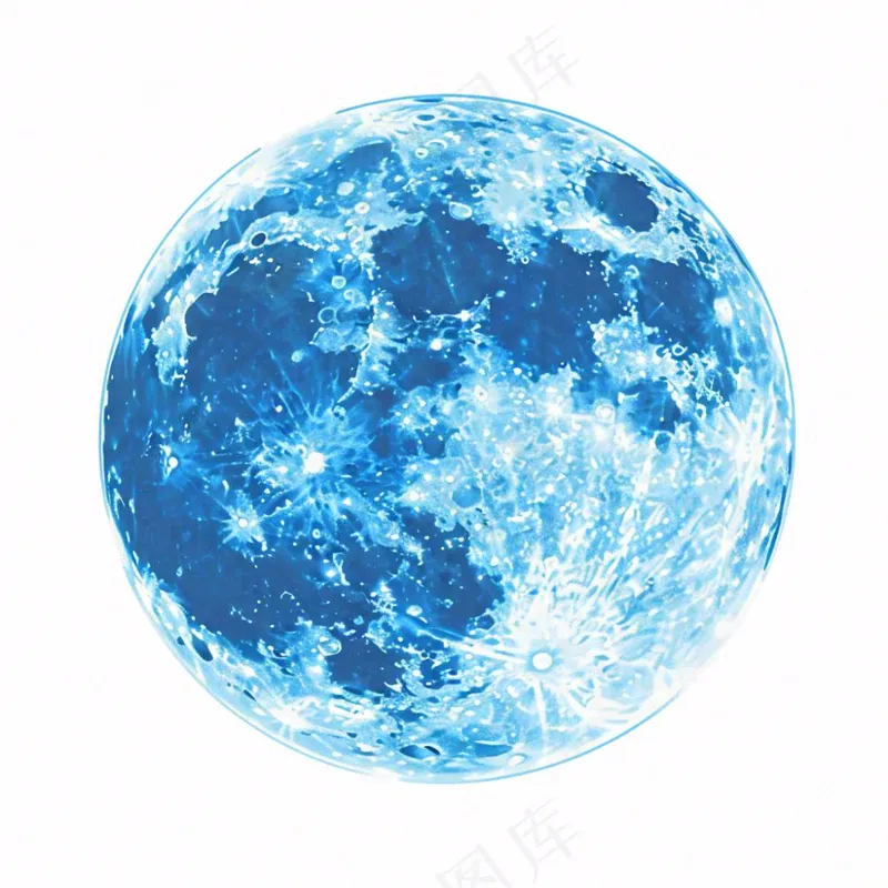 月球月亮蓝色天气卡通插画免抠(1024x1024)