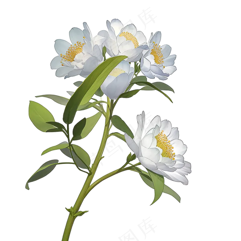 白色手绘兰花植物免抠素材04