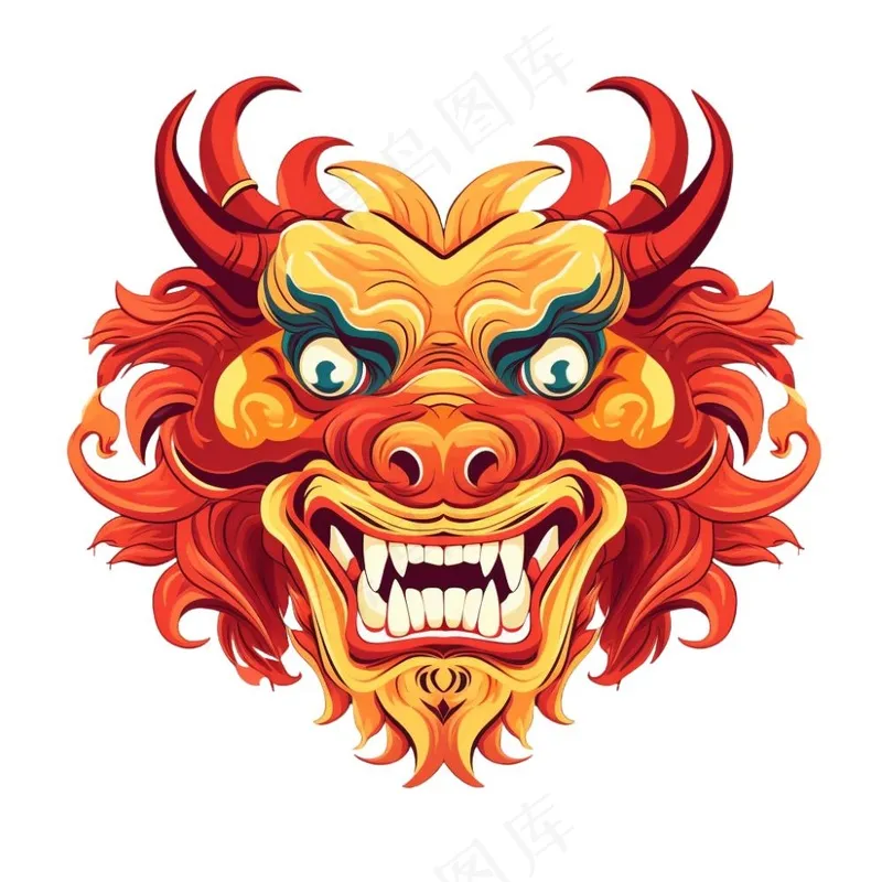 龙龙头红色新年龙年卡通插画免抠(1024x1024)