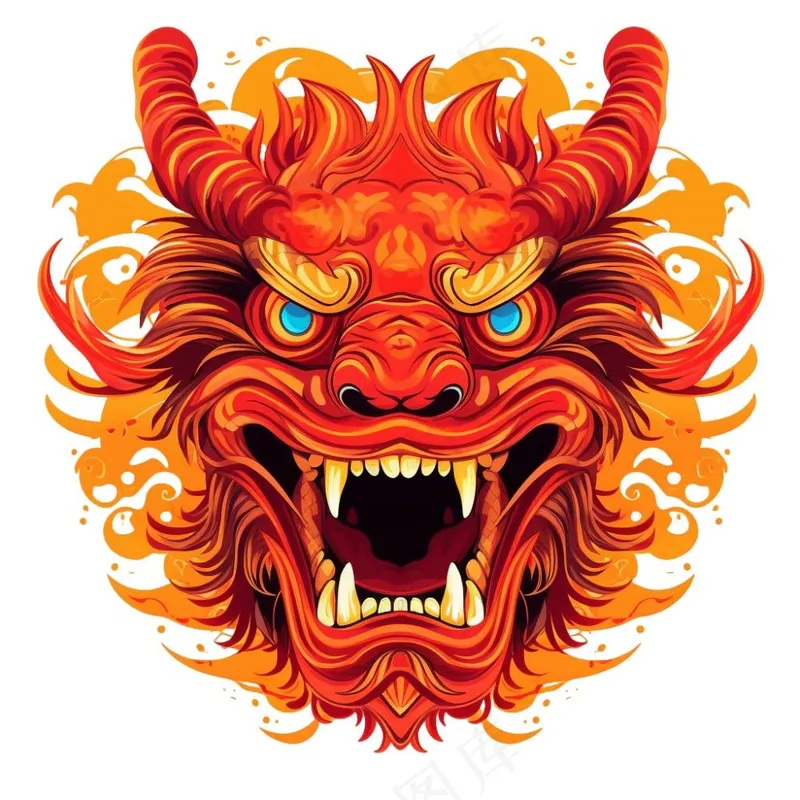 龙龙头红色新年龙年卡通插画免抠(1024x1024)