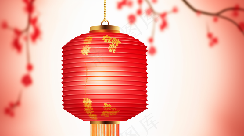 中式红灯笼折纸红色梅花背景卡通插画(4368x2448)