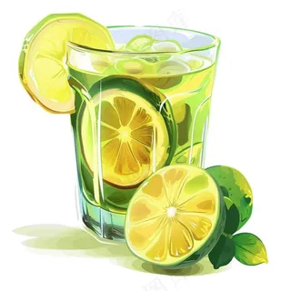 青柠檬茶果汁汽水饮料卡通插画免抠