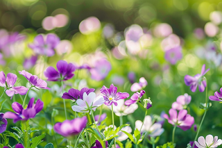 紫色小花朵花丛春天摄影图