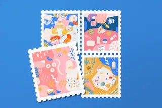 蓝色背景邮票样机16