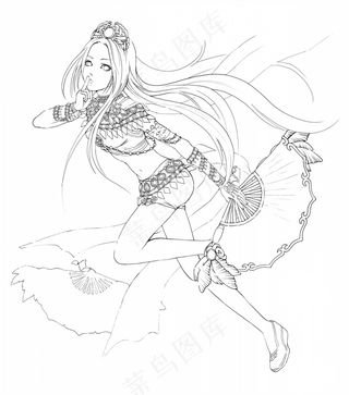 古风线稿丨PPT插画丨手绘线稿丨国风美女011