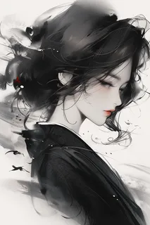 中国风手绘古典美女水墨画