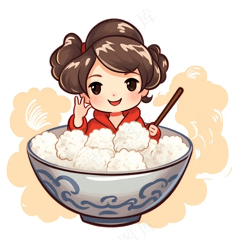 混沌饺子汤圆女孩可爱卡通插画免抠(1024x1024)