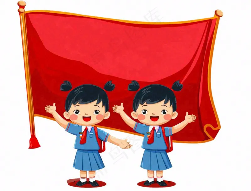 学生升旗帜红旗国庆人物卡通插画免抠(1264x960)