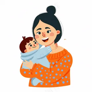 妈妈抱着孩子婴儿母亲节亲情人物卡通插画免抠