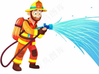 消防员灭火卡通插画免抠