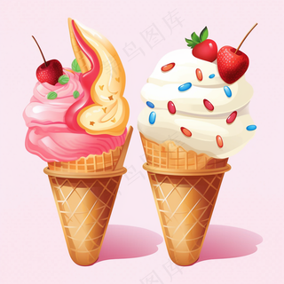 夏日冰淇淋水果可爱卡通插画背景