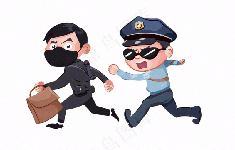 警察抓小偷卡通人物插画免抠(1376x880)