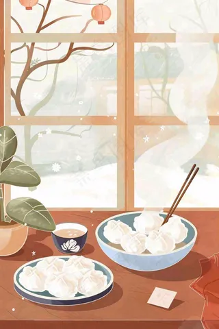 冬至吃饺子中国传统美食节日插画背景