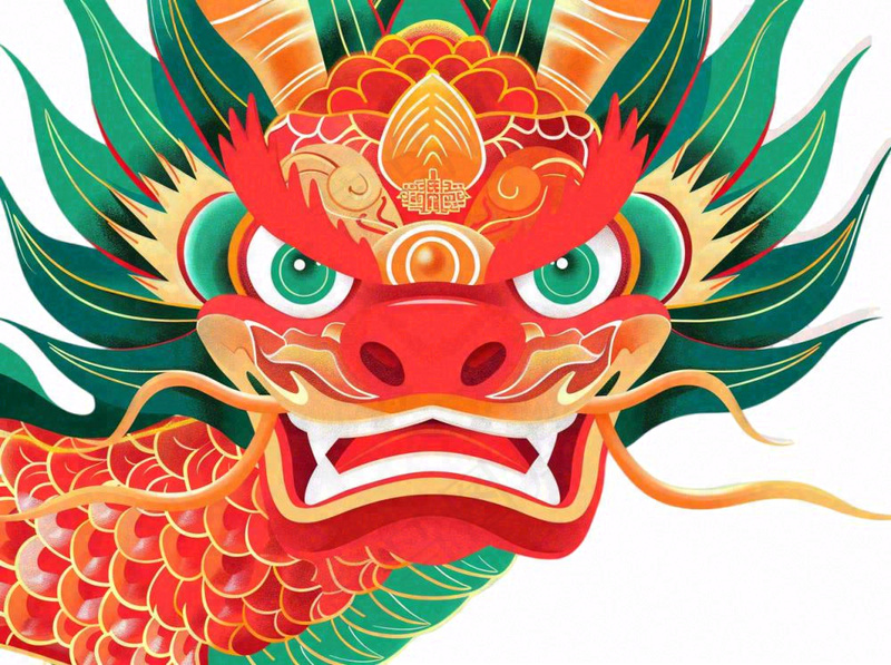 中国龙动物国潮风插画免抠(1264x944)